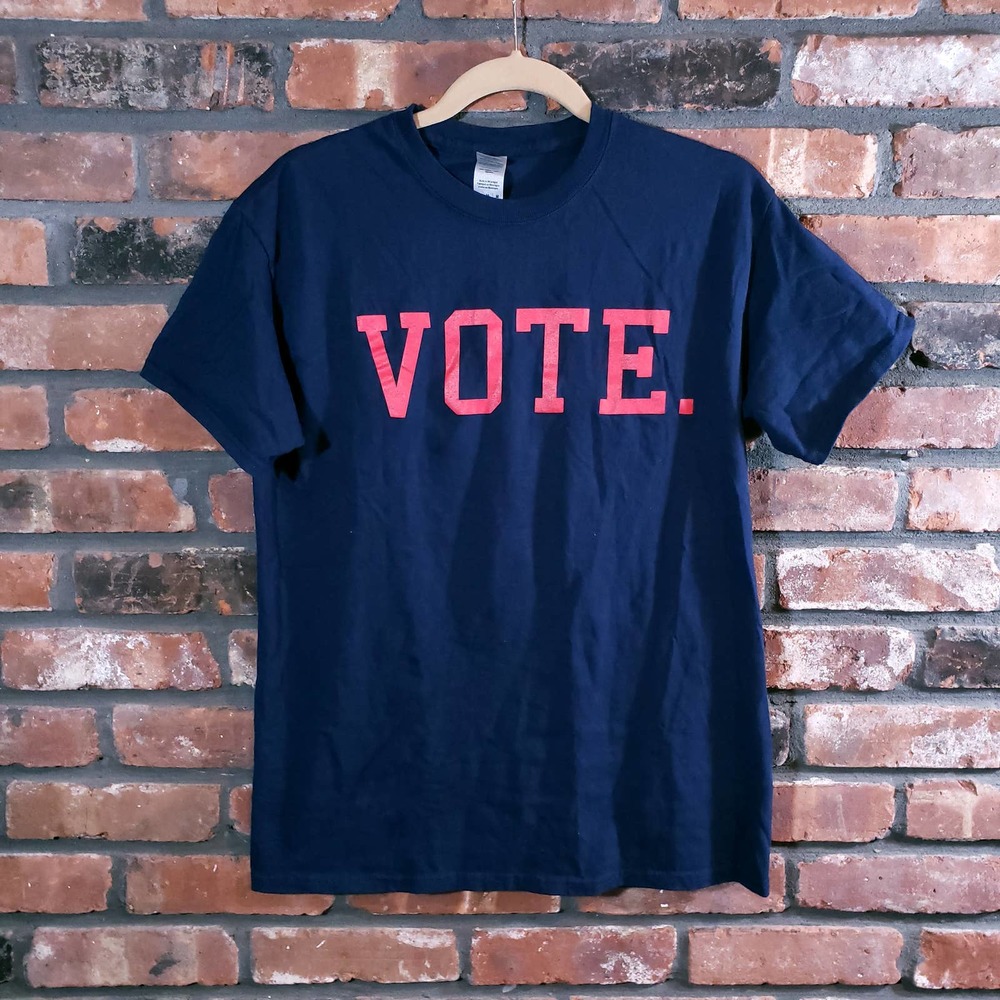 Gildan Navy Blue T-Shirt with Red 'VOTE' Print